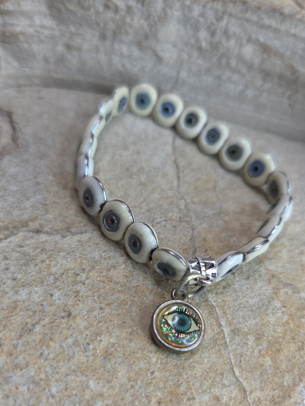 Vintage Enamel Beaded Evil Eye Stretch Bracelet